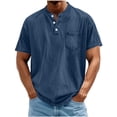 thumbnail image 1 of Men's Vintage Henley Shirt Short Sleeve Washed Tee 3 Button Band Collar Lightweight Breathable Casual Tops for Vacation with Pocket, 1 of 6