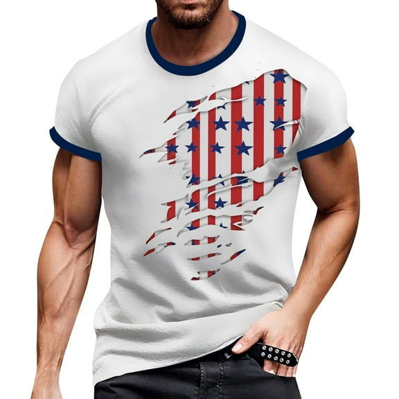 Men's Vintage Henry Neck T-Shirt, Long Sleeve Button-Up Top with Independence Day Print for Outdoor Adventures ,Wine 2XL