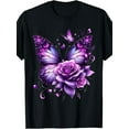 thumbnail image 1 of Men's Vintage-Inspired Butterfly & Purple Rose Graphic T-Shirt - 100% Cotton, Short Sleeve, Crew Neck, Machine Washable, Ideal for All Seasons, Best for Christmas, 1 of 4