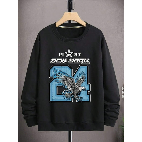 Men's Vintage-Inspired Los Angeles Print Sweatshirt - Casual & Sporty, Long Sleeve, Round Neck, Black Pullover With Polyester BlendPolyester & Elastane Crew Neck Top With Medium Stretch For All Seaso