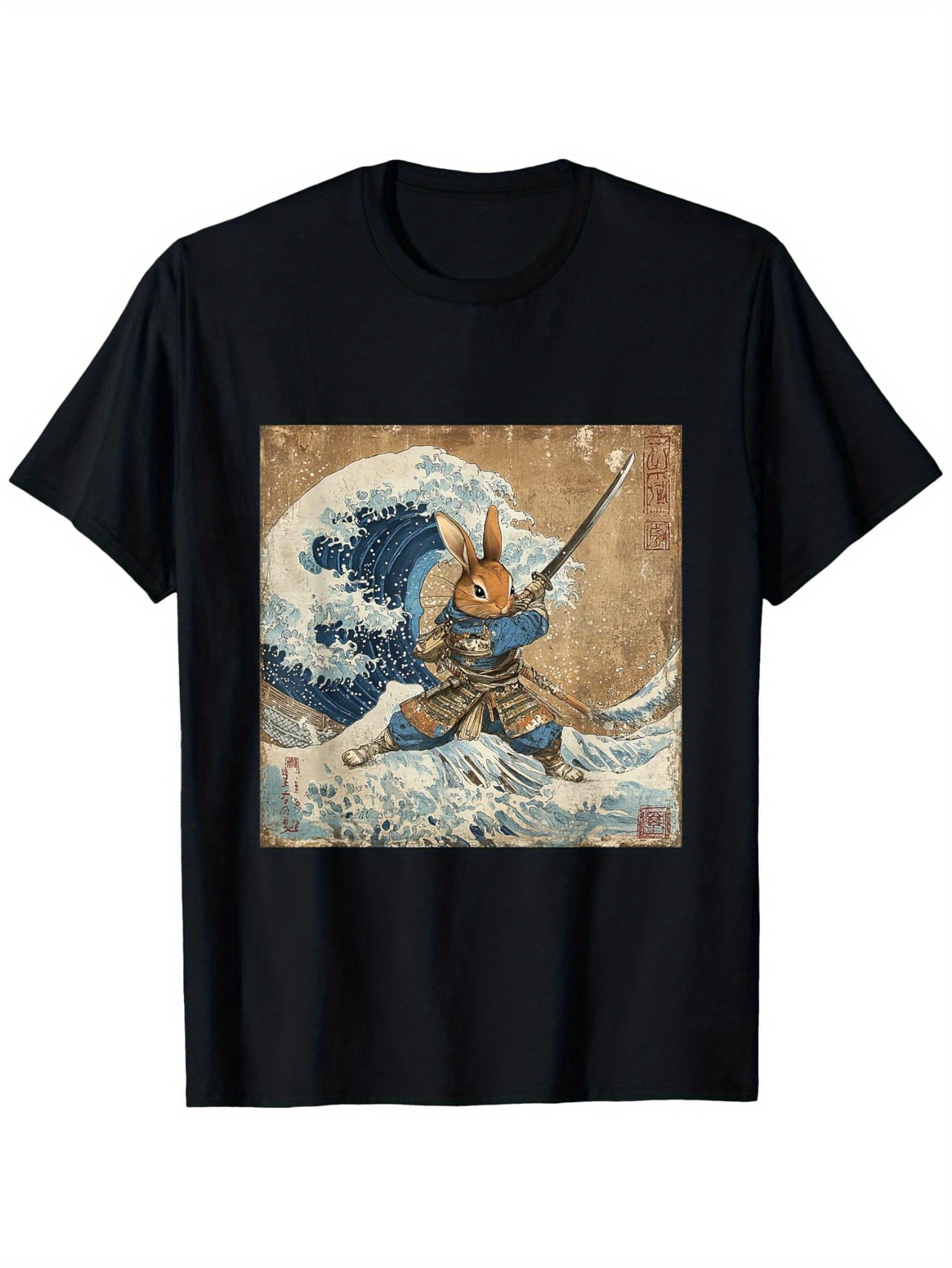 Men’s Oversized Samurai Warrior Graphic T-Shirt – Japanese Streetwear Back Print Tee