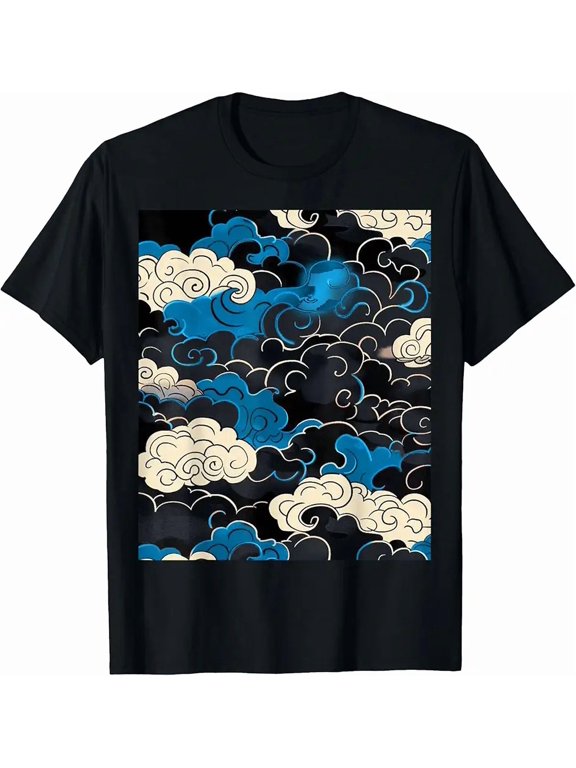 Men's Vintage Japanese Ukiyo-e Cloud Graphic T-Shirt