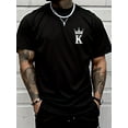 thumbnail image 1 of Men's Vintage KiNG With Crown Print Short Sleeve Crew Neck Casual Sports T-Shirt, Polyester Versatile Top For Summer, 1 of 6