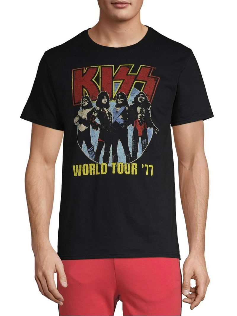 KISS Men's Vintage 'World Tour '77' Rock Band Graphic Tee Shirt