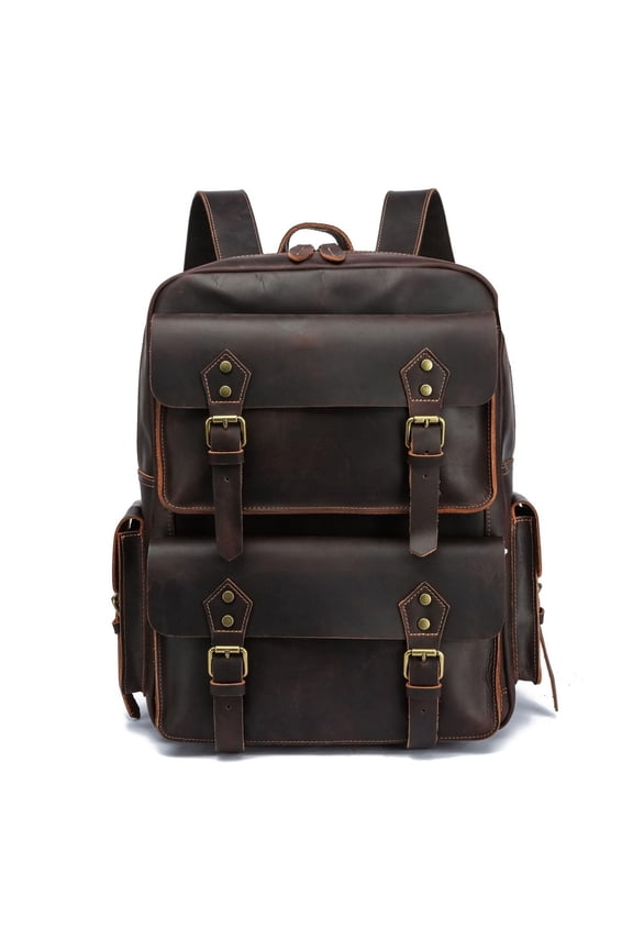 Men's Vintage Leather Backpack 15.6" Laptop Bag Large Capacity Business Travel Hiking Shoulder Daypacks