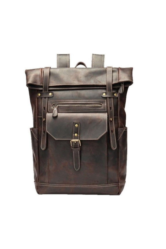 Men's Vintage Leather Backpack 15.6" Laptop Bag Large Capacity Business Travel Hiking Shoulder Daypacks