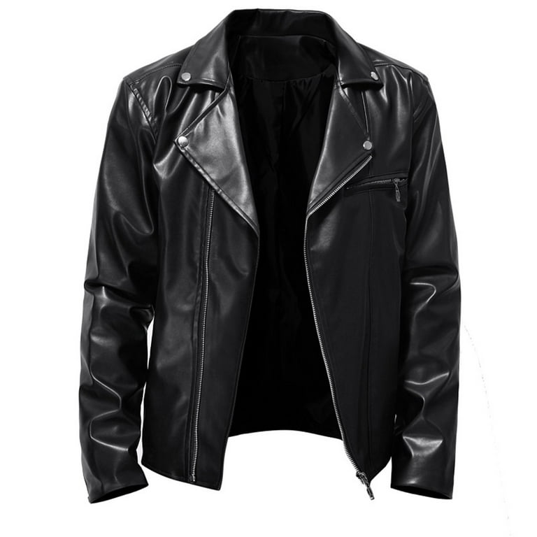 Mens Faux Leather Jacket Slim Fit Zipper Motor Business Lapel Casual Party  Coat