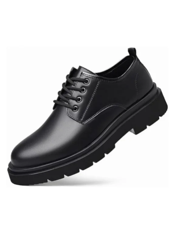 Men's Vintage Leather Lace Up Platform Oxfords Shoes Black Round Toe Soft Rubber Sole Non-Slip Waterproof Business Formal Derby Dress Shoes
