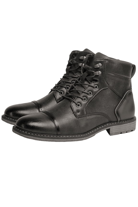 Men's Vintage Motorcycle Boots - Leather Biker Boots, Lace-Up Ankle Work Boots, Retro Moto-Style Casual Footwear, Rugged Combat & Engineer Boots