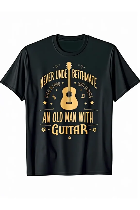 Men's Vintage Music T-Shirt - Funny Guitar Lover Tee with "Never Underestimate an Old for Man with Guitar" Saying - Elderly Musician Gift Idea - Soft Breathable Fabric for