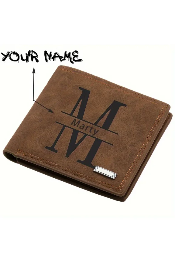 Men's Vintage PU Leather Business Card Holder - Black Plaid Design, Personalized Name/Text/Logo Gift for Him Faux Leather Wallet
