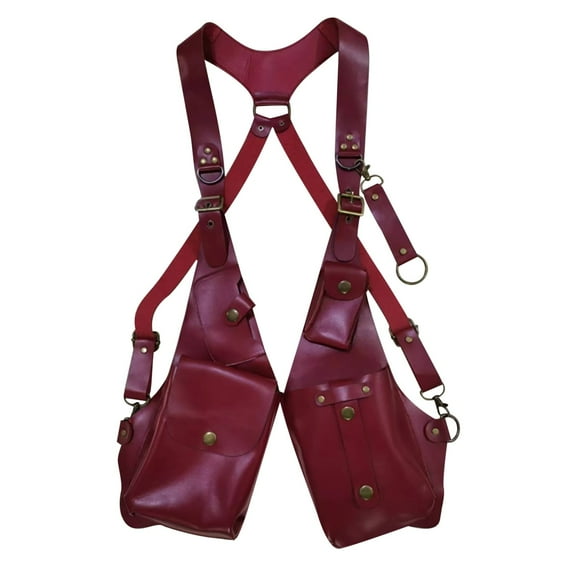 Men's Vintage PU Suspender Buckled Back Leather Suspender with Swivel Hooks Medieval Costume Accessories for Pants