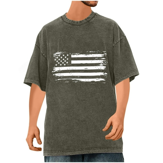 Men's Vintage Patriotic T-Shirt – Acid Wash American Flag Graphic Tee, Oversized Baggy Crewneck Short Sleeve Top for 4th of July & Summer 2025