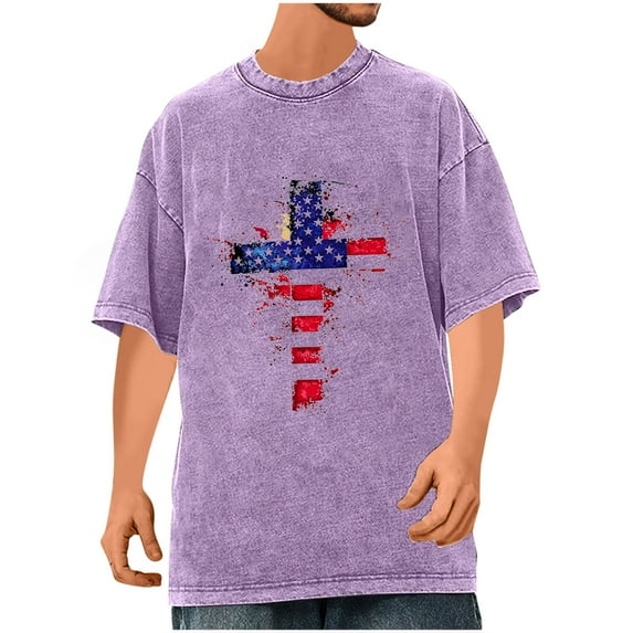 Men's Vintage Patriotic T-Shirt – Acid Wash American Flag Graphic Tee, Oversized Baggy Crewneck Short Sleeve Top for 4th of July & Summer 2025