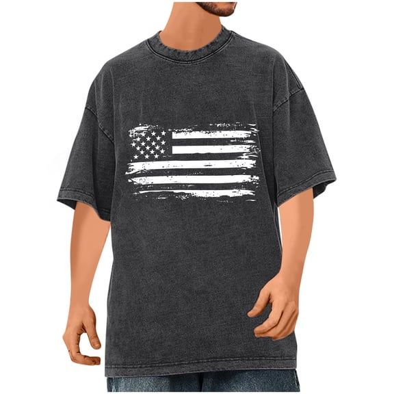 Men's Vintage Patriotic T-Shirt – Acid Wash American Flag Graphic Tee, Oversized Baggy Crewneck Short Sleeve Top for 4th of July & Summer 2025