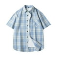 thumbnail image 1 of Men's Vintage Plaid Button Down Shirt Color Block Short Sleeve Casual Shirts Summer Business Casual Loose Dress Shirt, 1 of 4