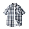 thumbnail image 1 of Men's Vintage Plaid Button Down Shirt Color Block Short Sleeve Casual Shirts Summer Business Casual Loose Dress Shirt, 1 of 3
