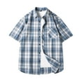 thumbnail image 1 of Men's Vintage Plaid Button Down Shirt Color Block Short Sleeve Casual Shirts Summer Business Casual Loose Dress Shirt, 1 of 4