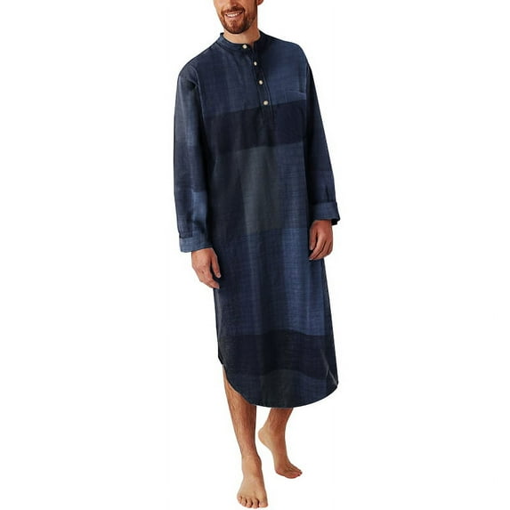 Men's Vintage Plaid Print Kaftan Robe Long Sleeve Lapel Loose Midi Shirt