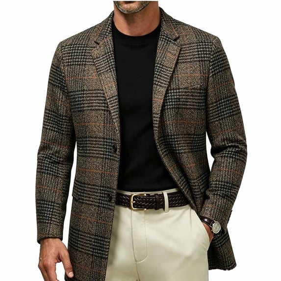 Men's Vintage Plaid Tweed Blazer Jacket, Two Button Wool Blend Winter Warm Padded Coat, Business Casual Suit Jacket for Wedding Party Prom Dinner