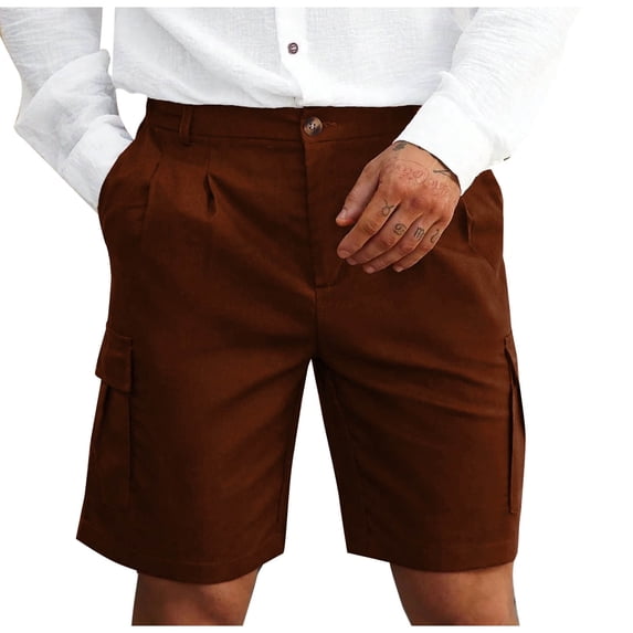 Men's Vintage Pleated Cargo Shorts Casual Bermuda Short Pants Belt Loops Summer Quick Dry Lightweight Breathable Shorts with Pockets 7"/9" Inseam