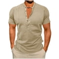 thumbnail image 1 of Men's Vintage Print Henley Shirts Half Button Neck Short Sleeve Linen Pullover Casual Summer Vacation T-shirt, 1 of 7