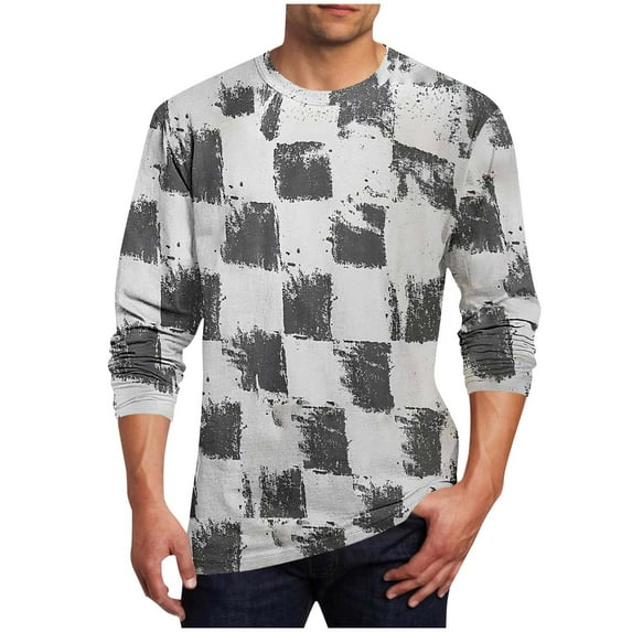Men's Vintage Printing Pullover Casual Crew Neck Long Sleeve T Shirt Oversize Slim Fit Tops