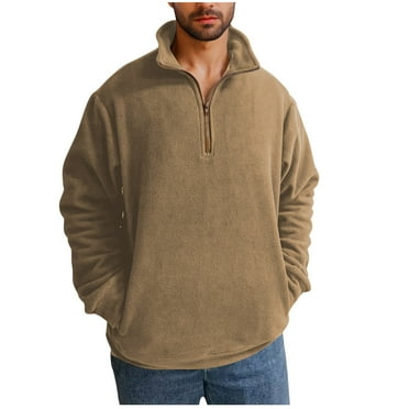 Men's Vintage Quarter Zip Pullover Fleece Sweatshirts, Warm Winter Casual Outdoor Stand Collar Sweaters with Pockets