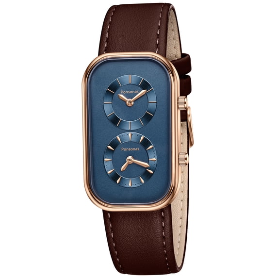 Men’s Vintage Quartz Watch Rectangular Dual-Dial Design with Dual Time Zone,Waterproof Man Watch with Leather Strap, Perfect for Travel & Business