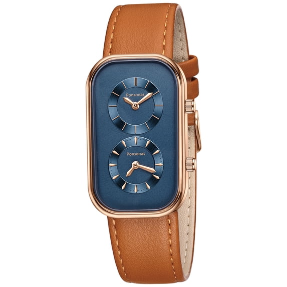 Men’s Vintage Quartz Watch Rectangular Dual-Dial Design with Dual Time Zone,Waterproof Man Watch with Leather Strap, Perfect for Travel & Business