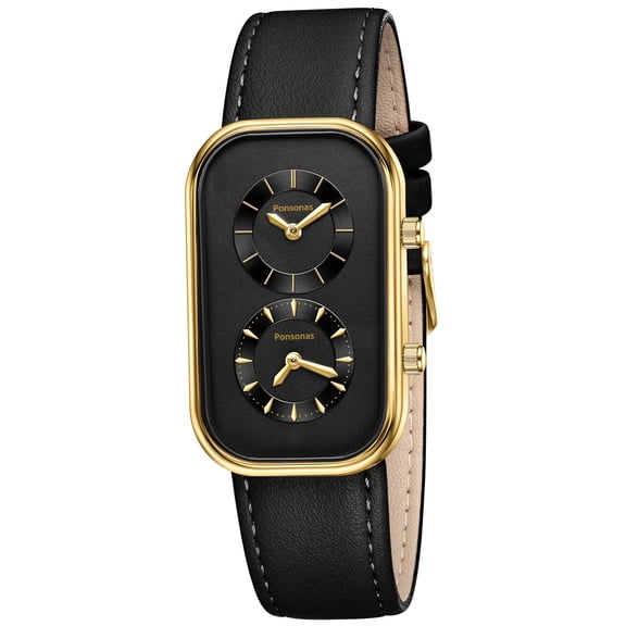 Men’s Vintage Quartz Watch Rectangular Dual-Dial Design with Dual Time Zone,Waterproof Man Watch with Leather Strap, Perfect for Travel & Business