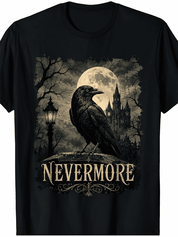Men's Vintage Raven Moon Graphic T-Shirt Gothic Crow Casual Crew Neck Short Sleeve Tee