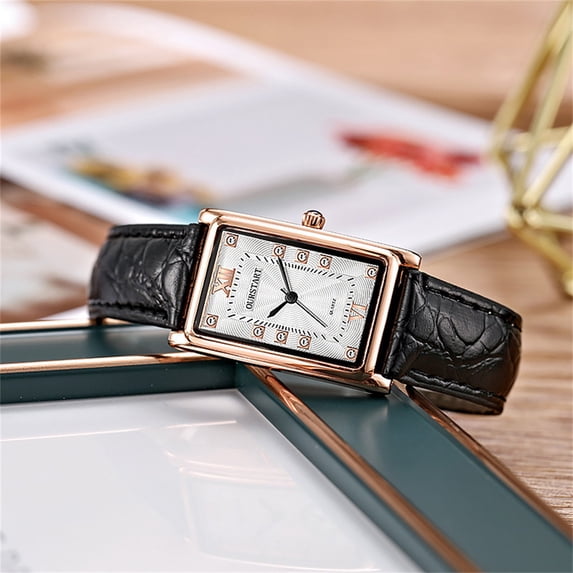 Men's Vintage Rectangular Watch, Case with White Roman Dial, Leather Band Quartz Wristwatch Business & Casual Watch Couple Watches for Men Gifts for Boyfriends