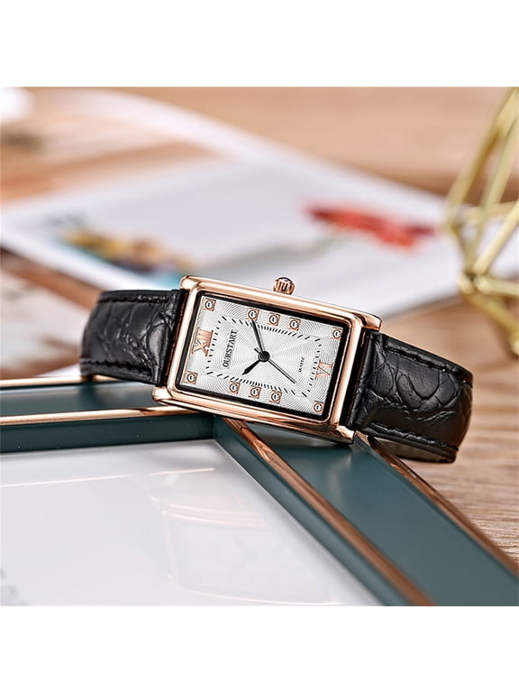 Men's Vintage Rectangular Watch, Case with White Roman Dial, Leather Band Quartz Wristwatch Business & Casual Watch Couple Watches for Men Gifts for Boyfriends