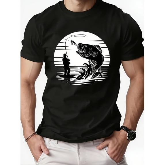 Men's Vintage Retro Bass Fishing Graphic T-Shirt