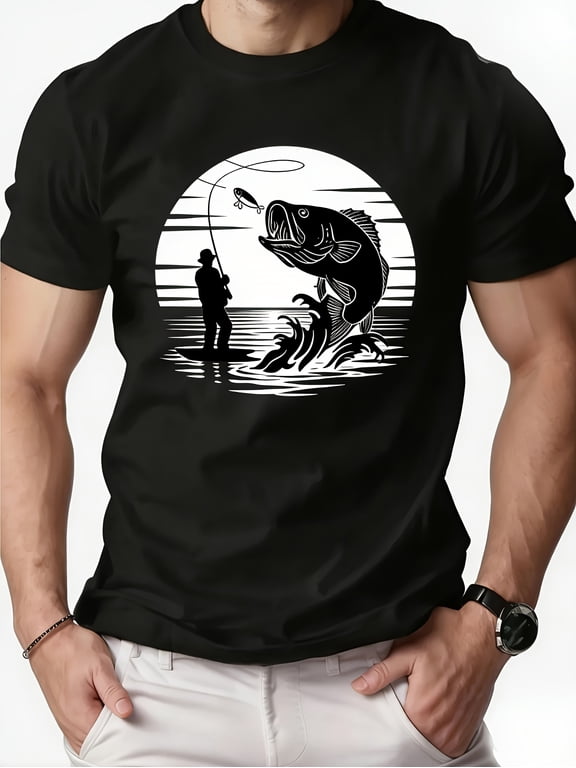 Men's Vintage Retro Bass Fishing Graphic T-Shirt