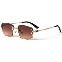 Men's Vintage Retro Rimless Brown UV400 Gradient Tint Len's Square Sunglasses