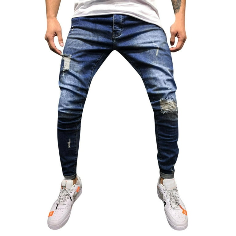 Hip Hop Jeans Men Ripped Denim Pants Patches For Jeans Slim