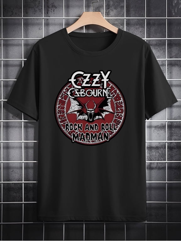 Men's Vintage Rock Band Graphic T-Shirt - Black Casual Short Sleeve Tee with Retro Music Print, Round Neck Summer Top, Machine Washable Gift for Him, Rock Band T Shirts, Regular Fit Shirt