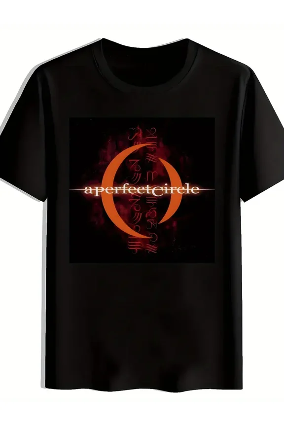 Men's Vintage Rock Band Graphic T-Shirt - Black Short Sleeve Round Neck Tee with Red & Orange Music Lettering
