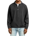 thumbnail image 1 of Men's Vintage Shirts Casual Solid Distressed Washed Long Sleeve Tops Spring Fall Wear Stand Collar Button Henley Shirts Daily Outfit, 1 of 6