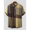thumbnail image 1 of Men's Vintage Short Sleeve Patchwork Henley Shirts Crew Neck Retro Casual Tops, 1 of 2