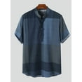 thumbnail image 1 of Men's Vintage Short Sleeve Patchwork Henley Shirts Crew Neck Retro Casual Tops, 1 of 2