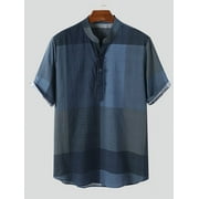 INCERUN Men's Vintage Short Sleeve Patchwork Henley Shirts Crew Neck Retro Casual Tops