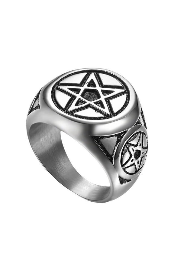 Men's Vintage Six Point Hexagram Star of David 14K White Gold Rings