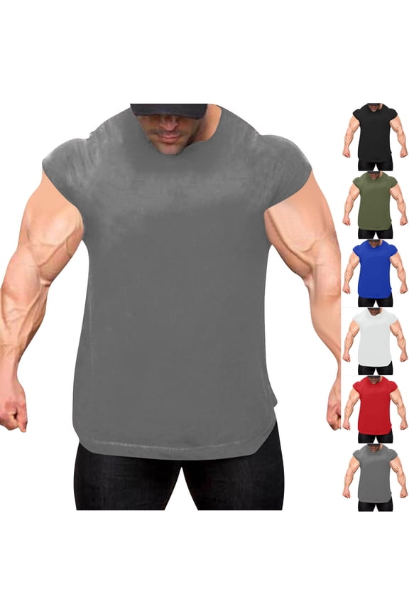 Men's Vintage Solid Color Casual Fitness Sport Permeability Round Neck Tank Top for Men Muscle Fit Breathable Quick Dry Gym Workout Training Streetwear | AESTIVO,Army Green L