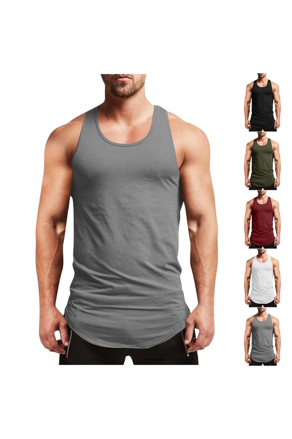 Men's Vintage Solid Color Casual Fitness Sport Permeability Round Neck Tank Top Tee for Gym Workout Running Streetwear Daily Wear Loungewear | Ihhxva,Army Green L