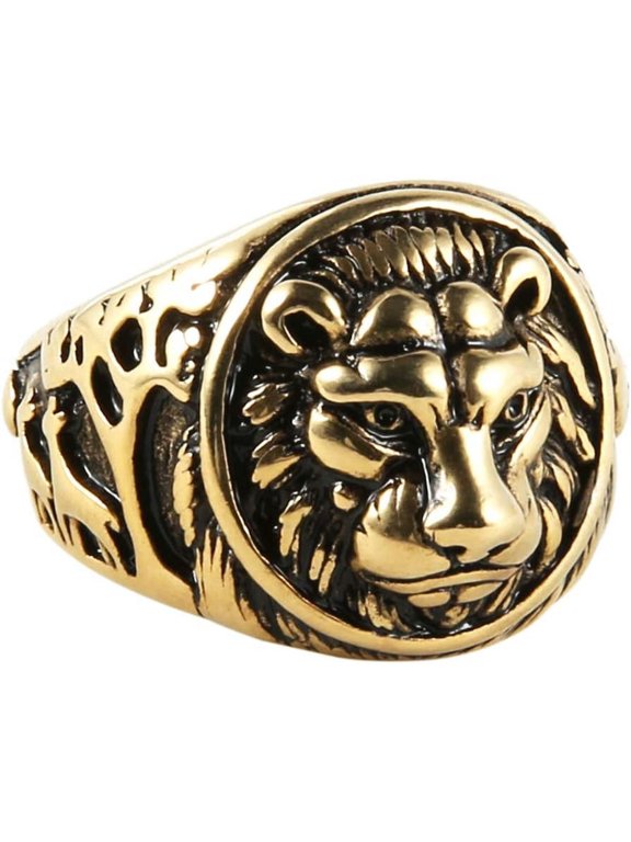 Men's Vintage Stainless Steel Ring Lion Head Shield Biker Gold/Silver/Black