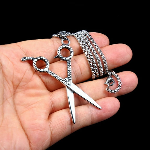 Men's Vintage Stainless Steel Scissors Pendant Necklace