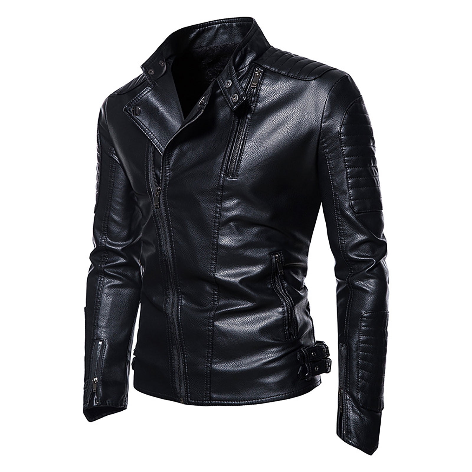 Men's Vintage Stand Collar Pu Leather Jacket Motorcycle Long Sleeve